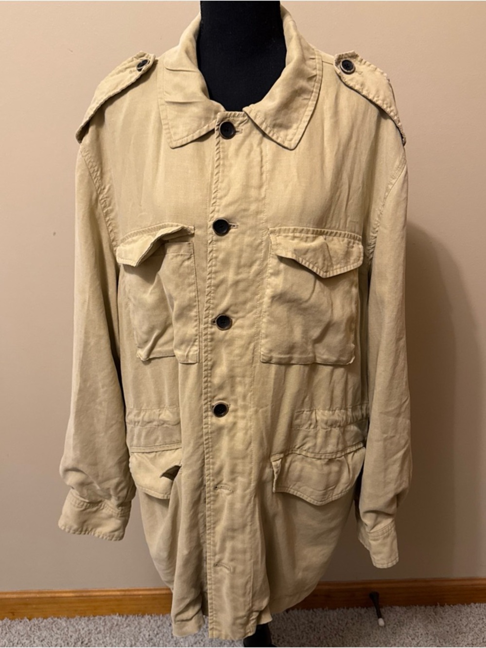 Orvis Tan Cotton Military Field Jacket with Epaulets
